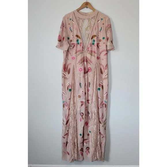 NWT Frock & Frill Allover Embroidered Maxi Dress Beaded Plus Size 24 H14122 - Picture 4 of 12